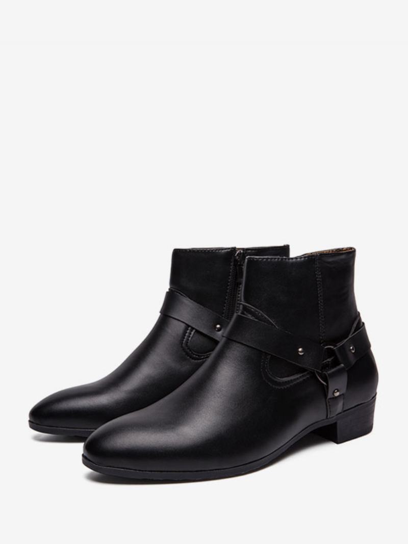 Ανδρικές Μπότες Chelsea Boots Μαύρα Pu Δερμάτινα Μποτάκια Με Μυτερή Μύτη