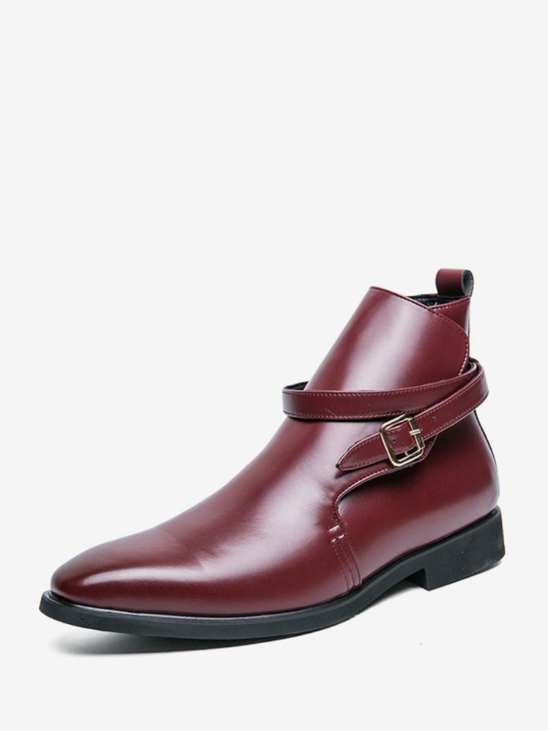 Ανδρικές Μπότες Chelsea Boots Μαύρες Pu Δερμάτινες Jodhpur Μποτάκια - Κόκκινο