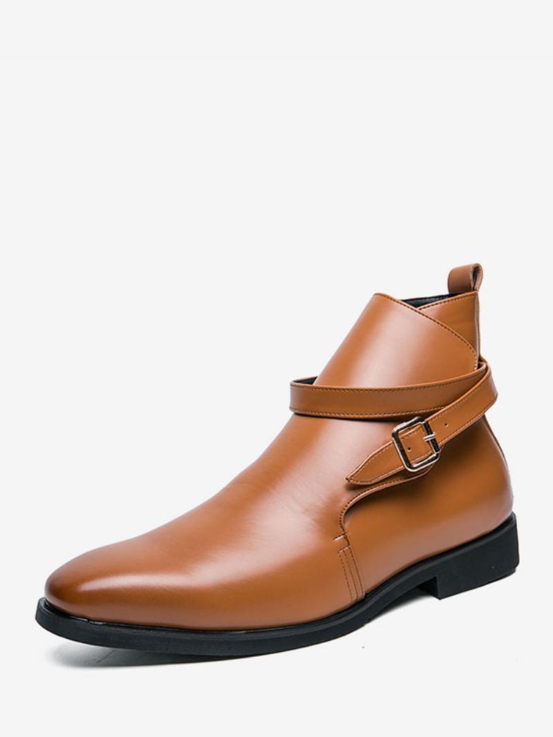 Ανδρικές Μπότες Chelsea Boots Μαύρες Pu Δερμάτινες Jodhpur Μποτάκια - Καφέ Καφέ