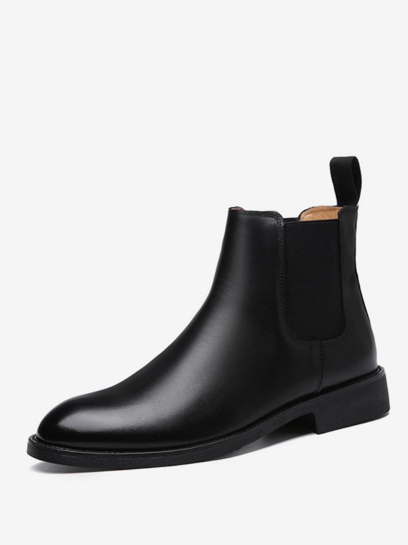 Ανδρικές Μπότες Chelsea Boots Μαύρες Pu Δερμάτινες Κλειστές Μύτες - Pu Μαύρο