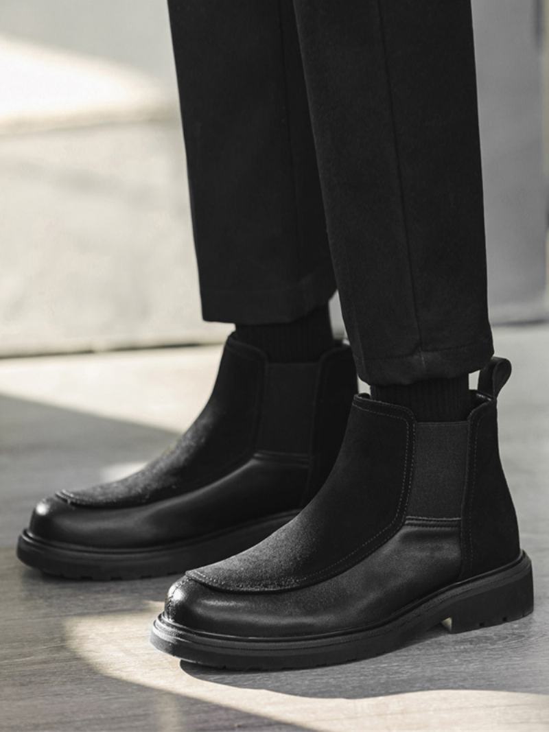 Ανδρικές Μπότες Chelsea Boots Μαύρο Suede Δερμάτινο Κλειστή Μύτη