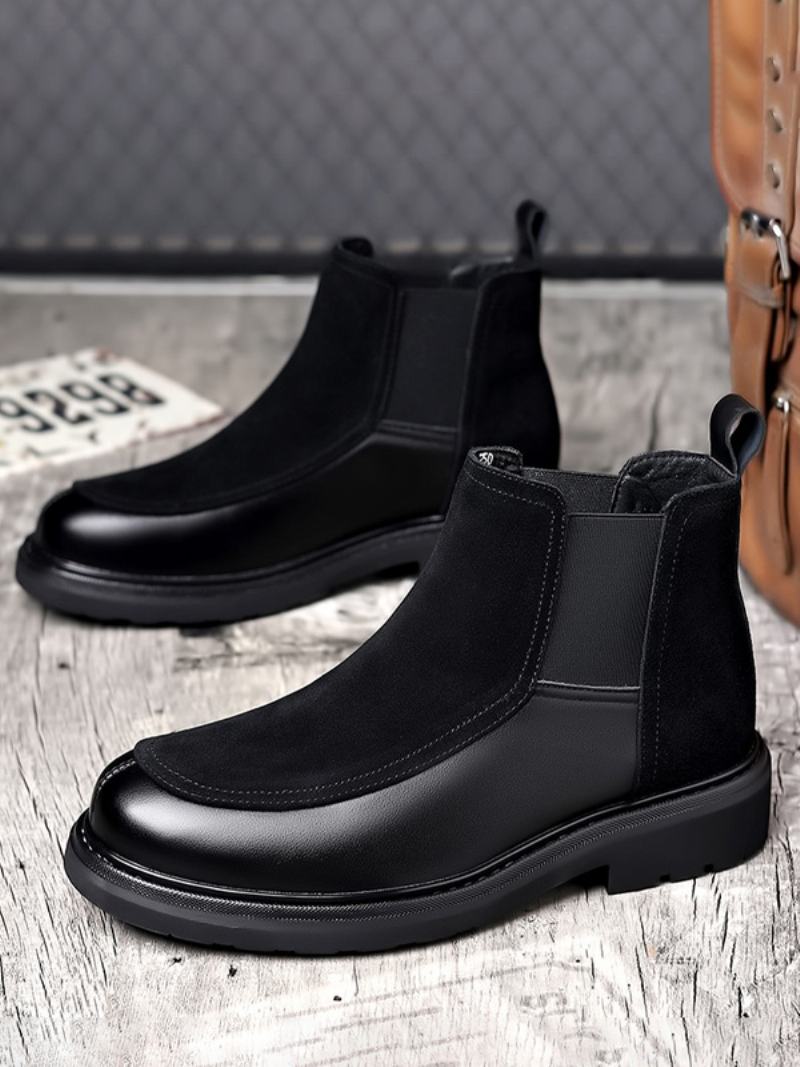 Ανδρικές Μπότες Chelsea Boots Μαύρο Suede Δερμάτινο Κλειστή Μύτη - Μαύρος