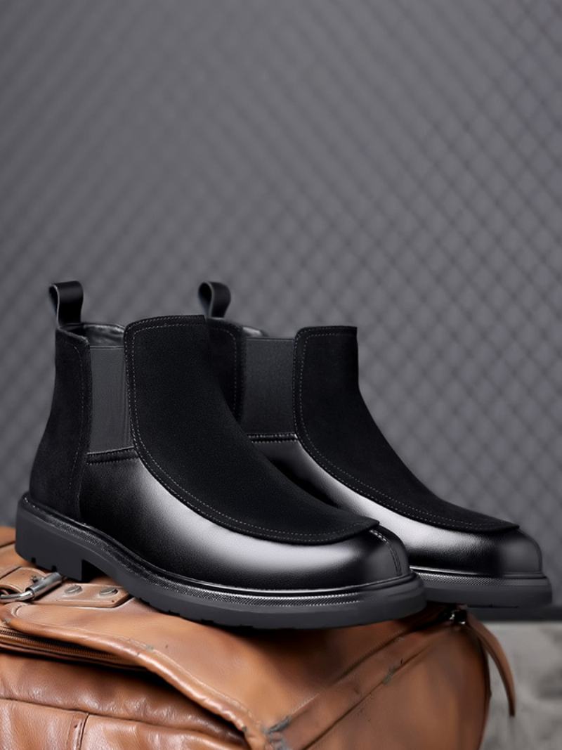 Ανδρικές Μπότες Chelsea Boots Μαύρο Suede Δερμάτινο Κλειστή Μύτη - Μαύρος