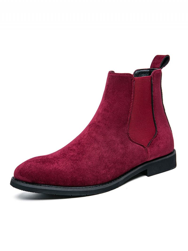 Ανδρικές Μπότες Chelsea Boots Μαύρο Suede Δερμάτινο Στρογγυλή Μύτη