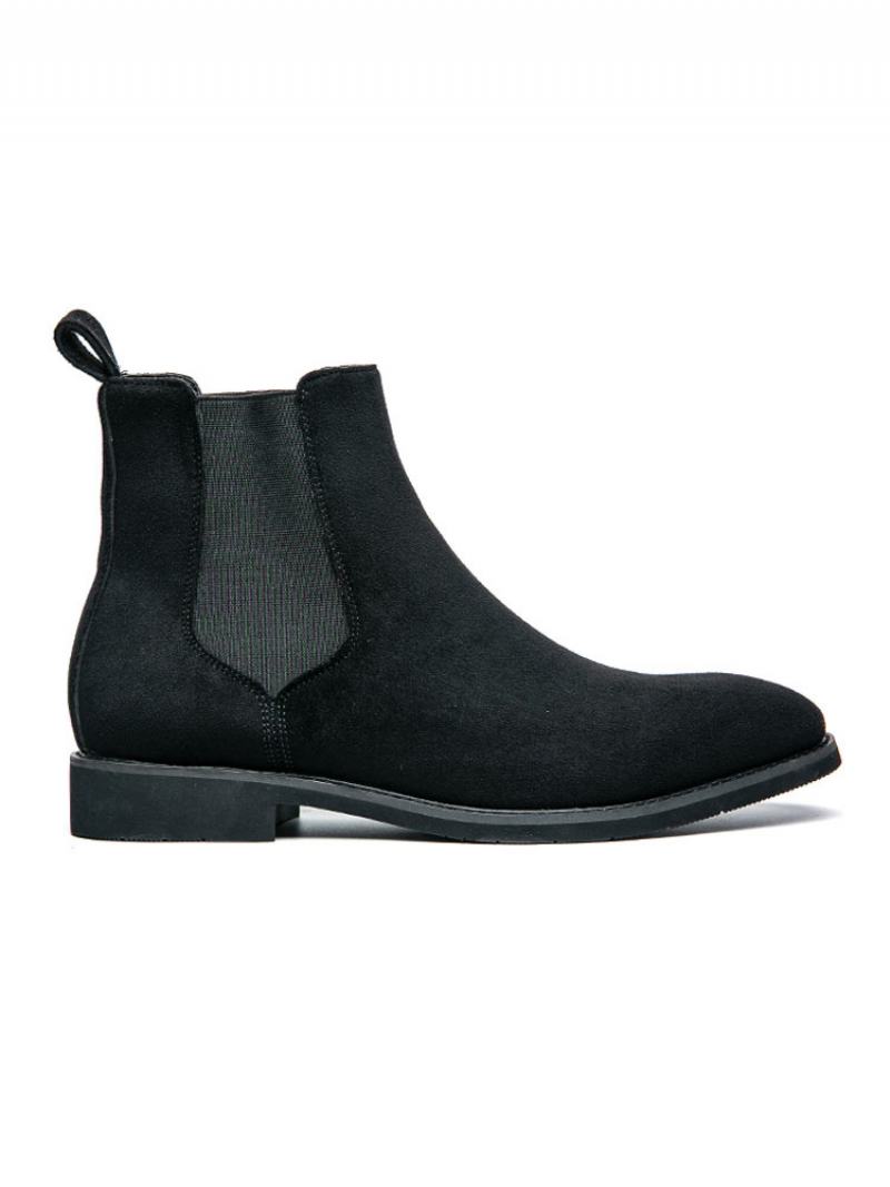 Ανδρικές Μπότες Chelsea Boots Μαύρο Suede Δερμάτινο Στρογγυλή Μύτη - Μαύρο