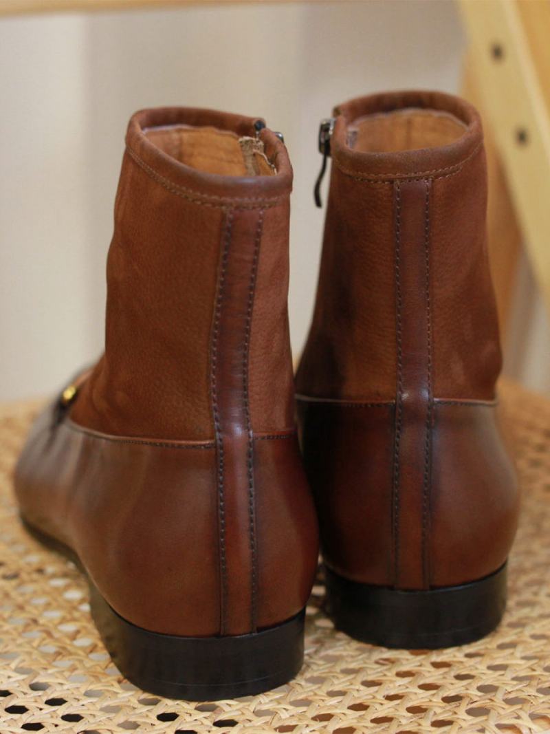 Ανδρικές Μπότες Chelsea Boots Μαύρο Μυτερό Δέρμα Αγελάδας - Coffee Brown