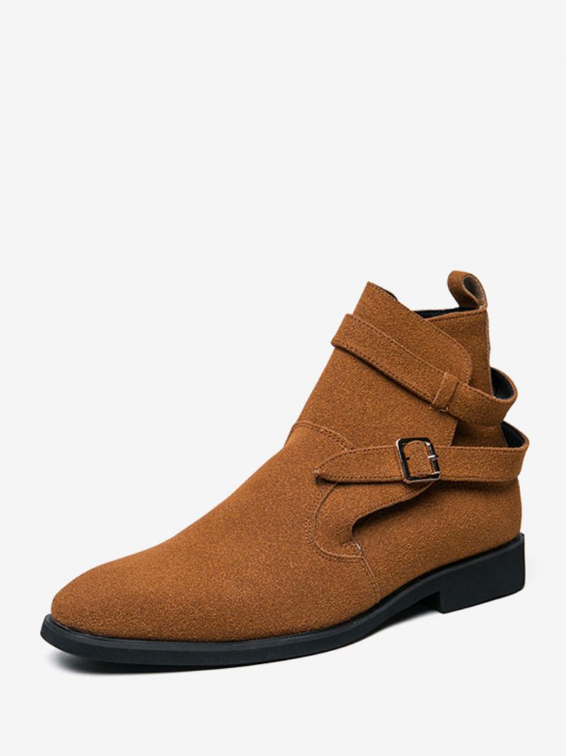 Ανδρικές Μπότες Chelsea Boots Πράσινο Suede Leather Jodhpur Monk Strap - Καφέ Καφέ