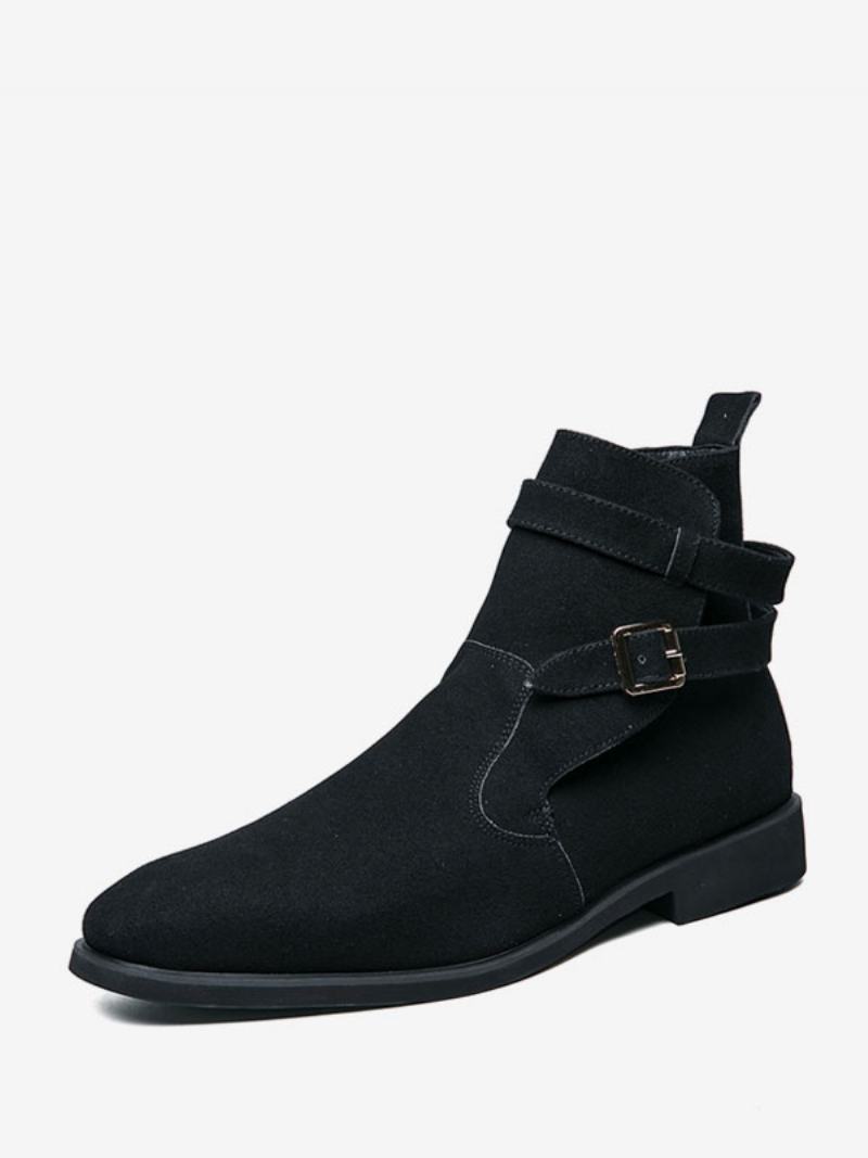 Ανδρικές Μπότες Chelsea Boots Πράσινο Suede Leather Jodhpur Monk Strap - Μαύρο