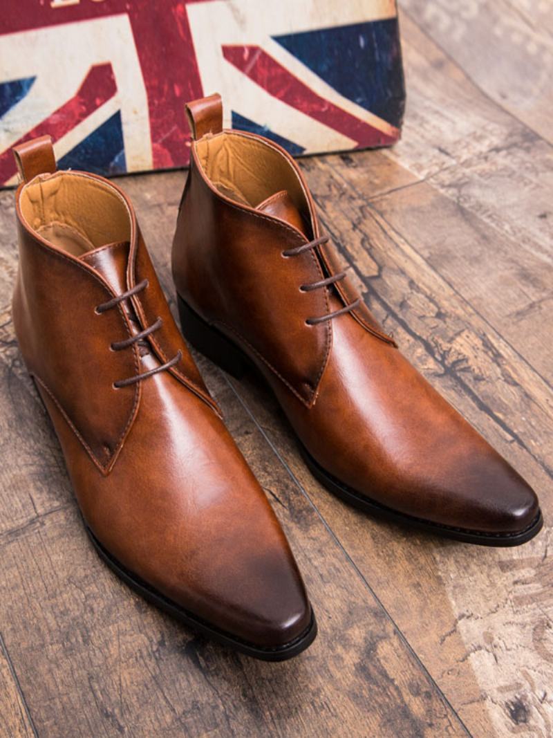 Ανδρικές Μπότες Chukka Boots Pu Δερμάτινες Μύτες Μύτης - Καφέ Καφέ