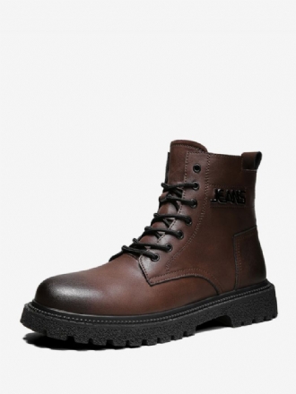 Ανδρικές Μπότες Combat Boots Pu Δερμάτινα Round Toe Lace Up Μποτάκια Στον Αστράγαλο