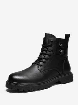 Ανδρικές Μπότες Combat Boots Pu Δερμάτινα Round Toe Lace Up Μποτάκια Στον Αστράγαλο