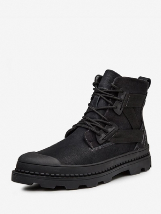 Ανδρικές Μπότες Combat Boots Pu Δερμάτινα Round Toe Lace Up Μποτάκια Στον Αστράγαλο