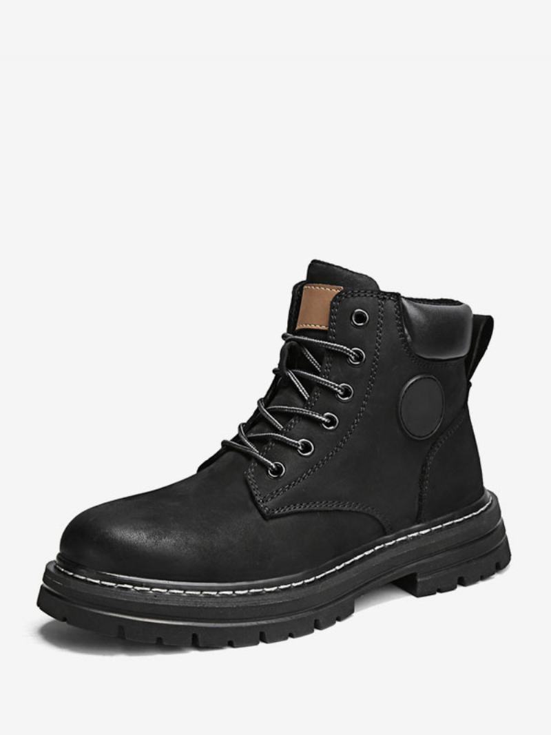 Ανδρικές Μπότες Combat Boots Pu Δερμάτινα Round Toe Lace Up Μποτάκια Στον Αστράγαλο