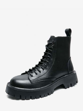 Ανδρικές Μπότες Combat Boots Pu Δερμάτινα Round Toe Lace Up Μποτάκια Στον Αστράγαλο