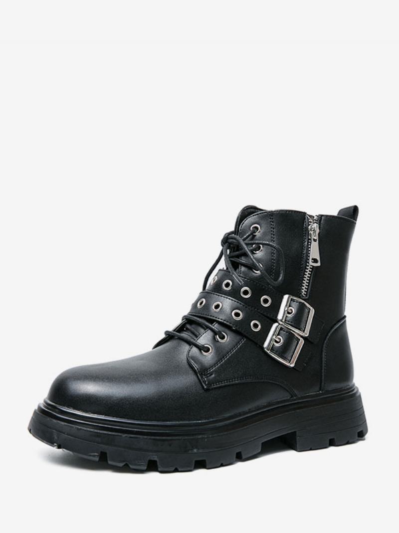 Ανδρικές Μπότες Combat Boots Pu Δερμάτινο Monk Strap Στρογγυλή Μύτη