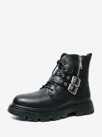 Ανδρικές Μπότες Combat Boots Pu Δερμάτινο Monk Strap Στρογγυλή Μύτη