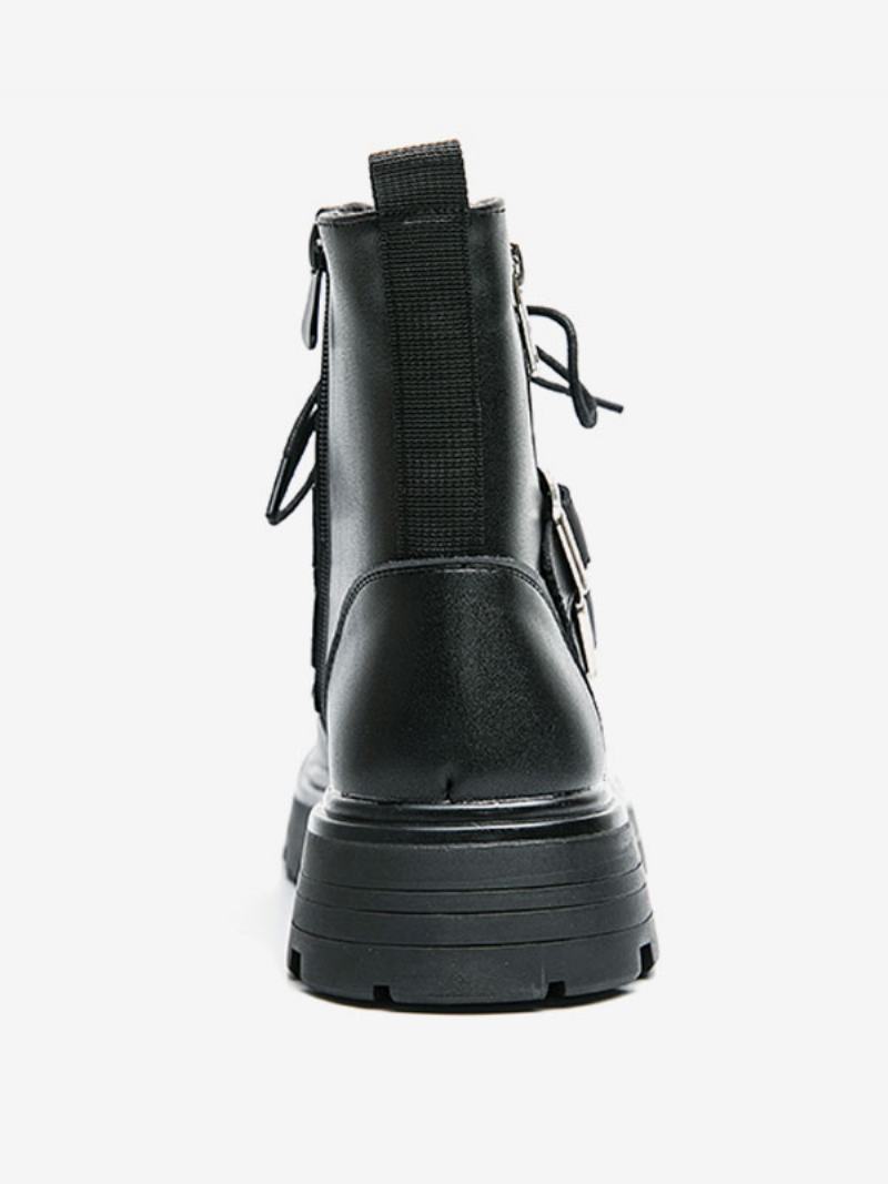 Ανδρικές Μπότες Combat Boots Pu Δερμάτινο Monk Strap Στρογγυλή Μύτη - Μαύρος