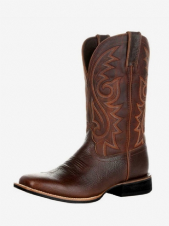 Ανδρικές Μπότες Cowboy Boots Coffee Brown Pu Δερμάτινες Μυτερές Στη Μέση