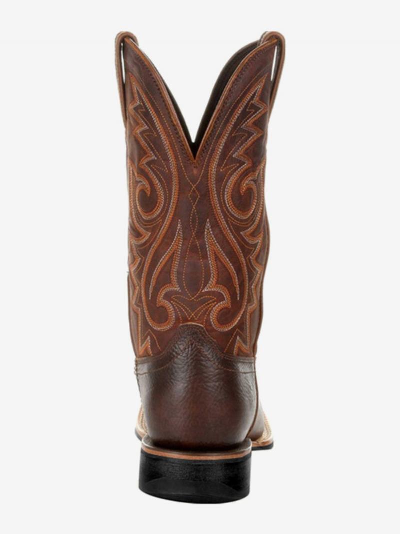 Ανδρικές Μπότες Cowboy Boots Coffee Brown Pu Δερμάτινες Μυτερές Στη Μέση - Καφέ Καφέ