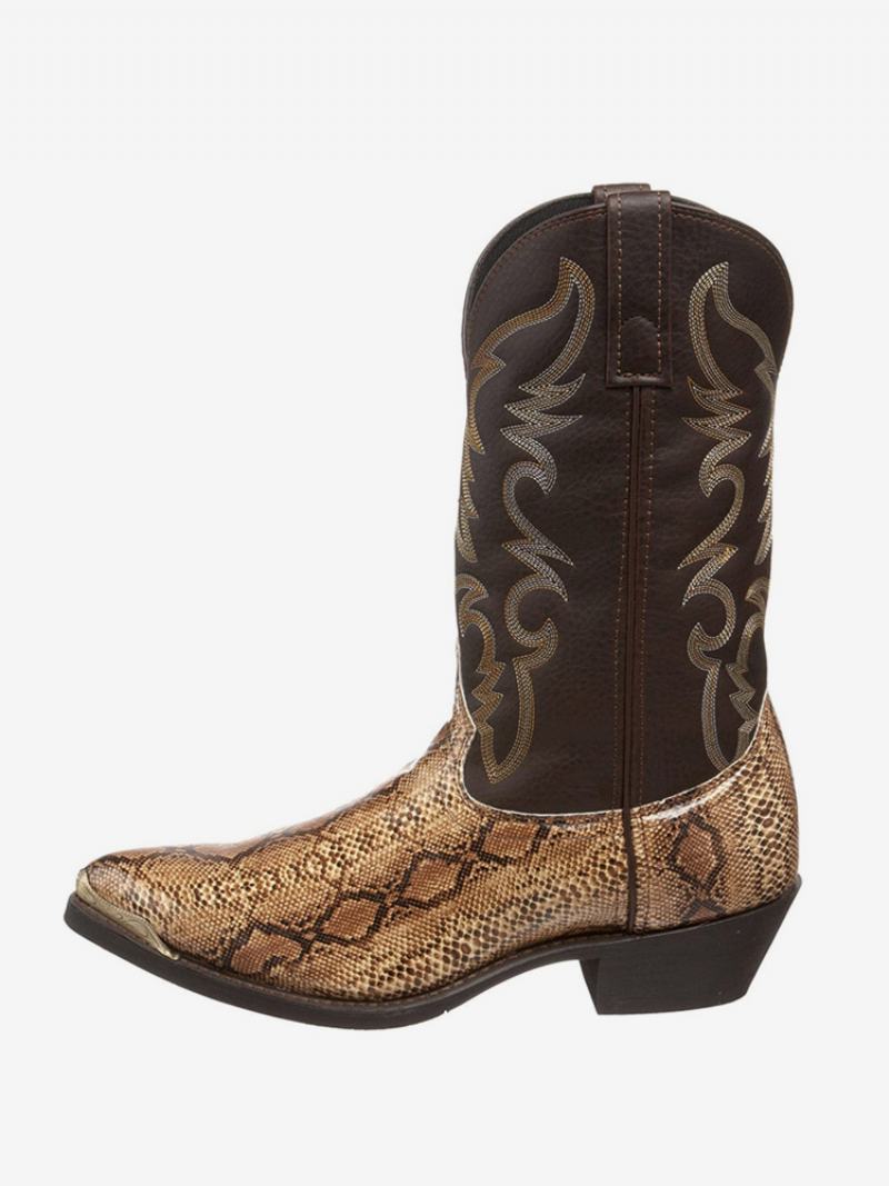 Ανδρικές Μπότες Cowboy Boots Χρυσό Pu Δερμάτινο Μυτερό Mid Calf - Χρυσός