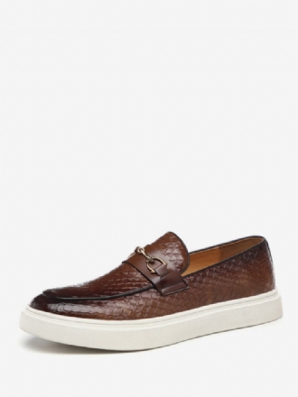 Ανδρικές Μπότες Loafers Coffee Brown Pu Δερμάτινα Παπούτσια Με Κλειστή Μύτη