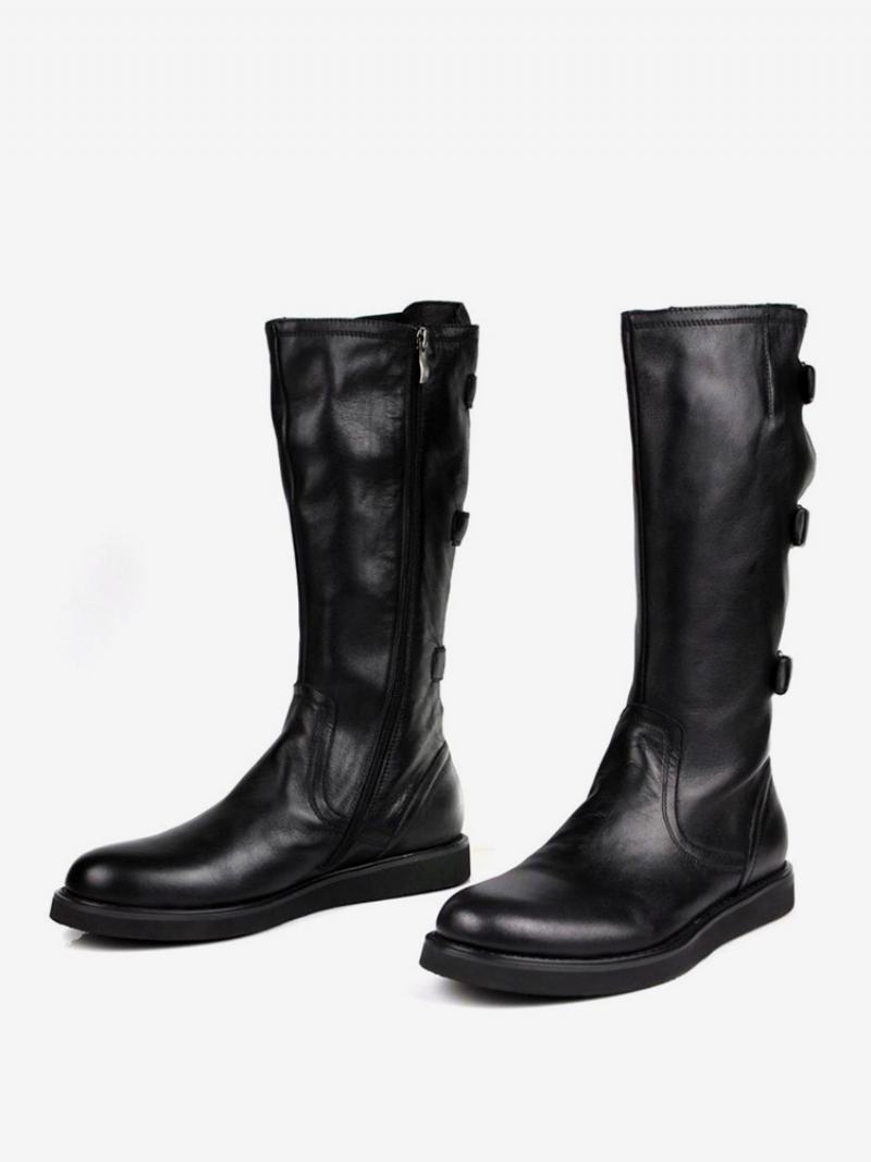 Ανδρικές Μπότες Mid Calf Παπούτσια Εργασίας Cowhide Chic Black