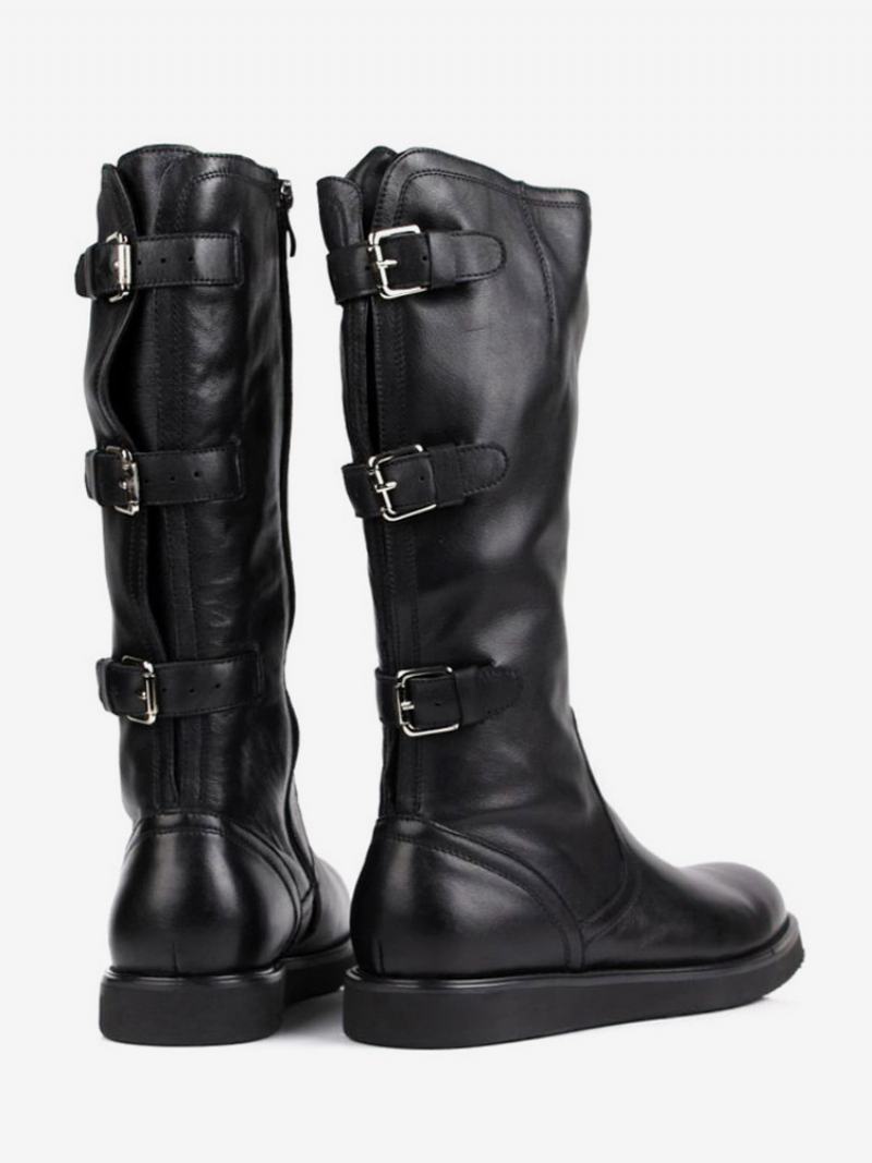 Ανδρικές Μπότες Mid Calf Παπούτσια Εργασίας Cowhide Chic Black - Μαύρος