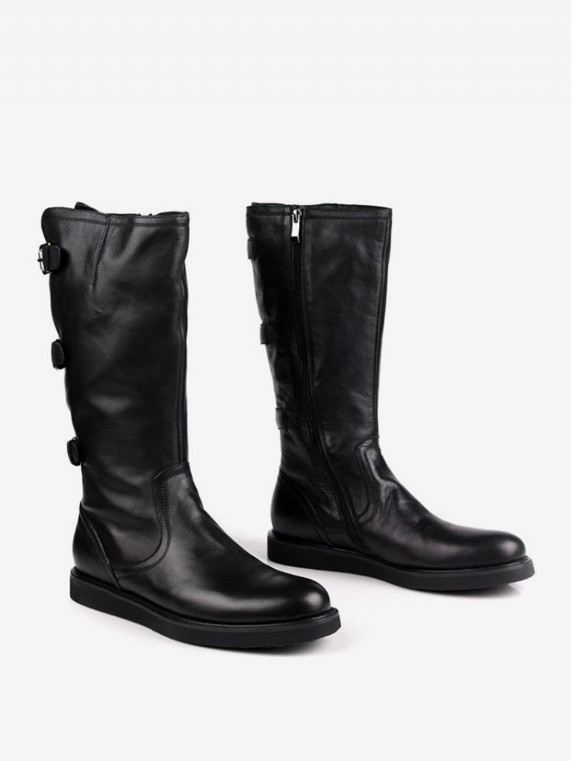 Ανδρικές Μπότες Mid Calf Παπούτσια Εργασίας Cowhide Chic Black - Μαύρος