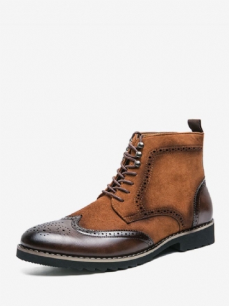 Ανδρικές Μπότες Εργασίας Coffee Brown Pu Δερμάτινες Round Toe Combat Boots Prom Party