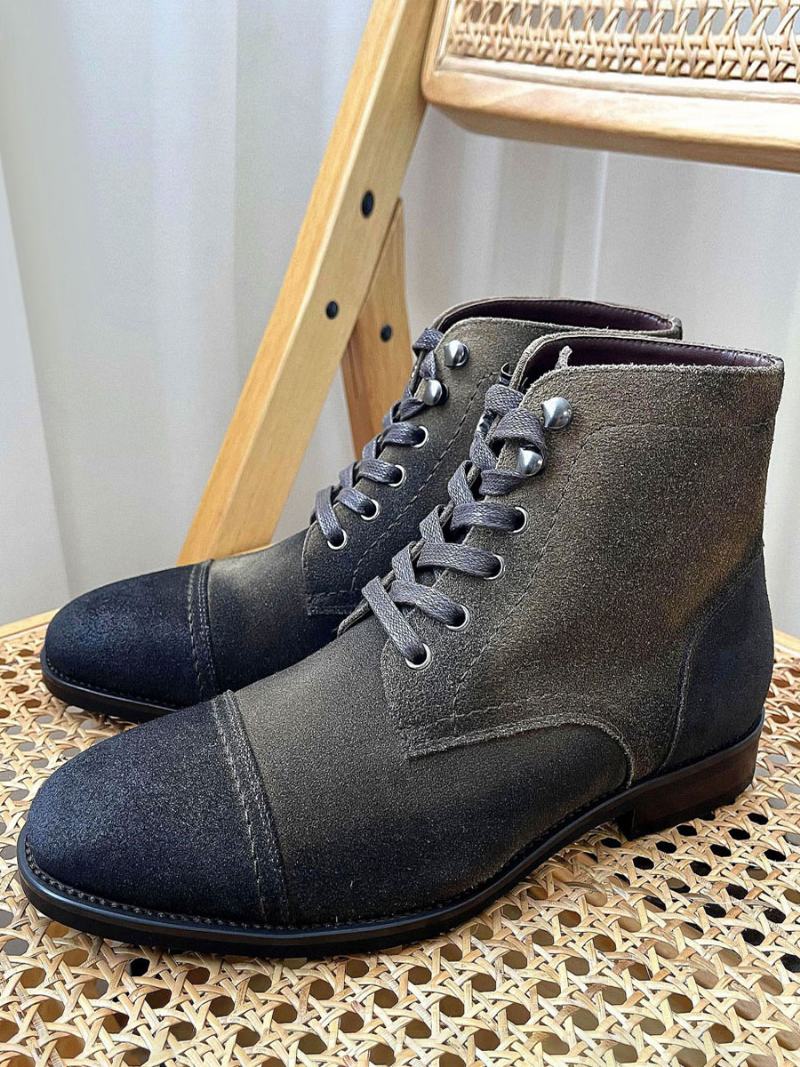 Ανδρικές Μπότες Εργασίας Cowhide Round Toe Combat Boots