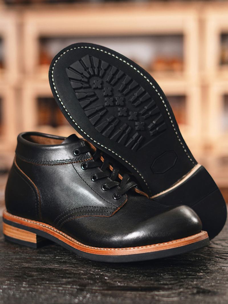 Ανδρικές Μπότες Μάχης Martin Work Black Cowide Round Toe Combat - Μαύρο