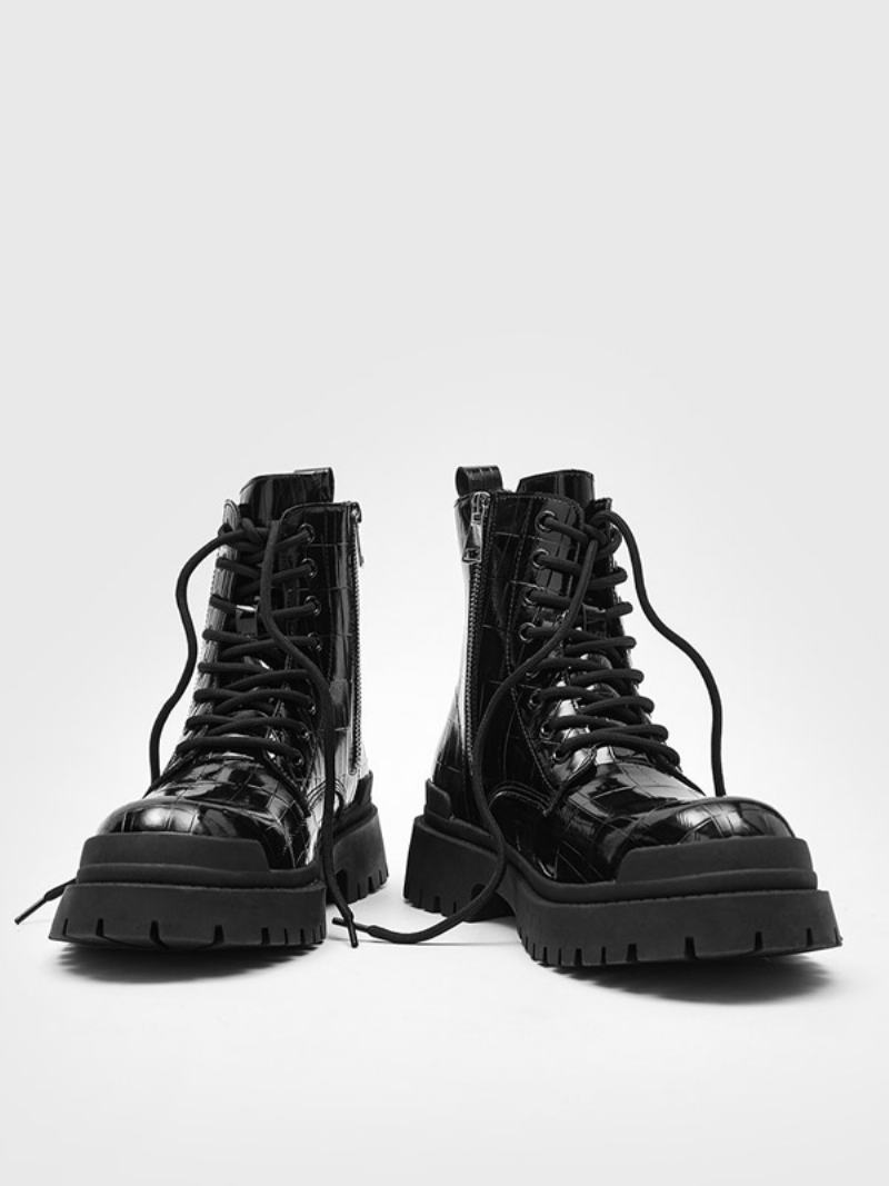 Ανδρικές Μπότες Μαύρες Πέτρινες Lace Up Anlke Boots - Μαύρος