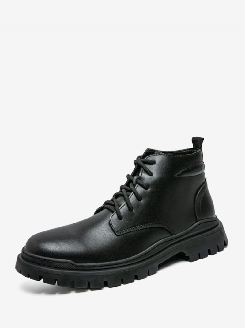 Ανδρικές Μπότες Μαύρες Στρογγυλές Combat Lace Up Booties