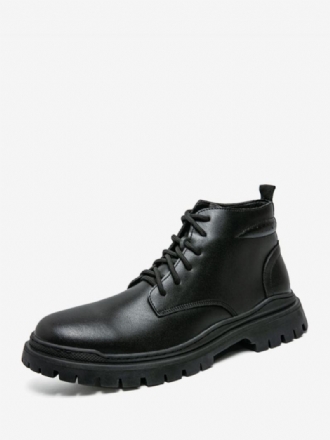 Ανδρικές Μπότες Μαύρες Στρογγυλές Combat Lace Up Booties