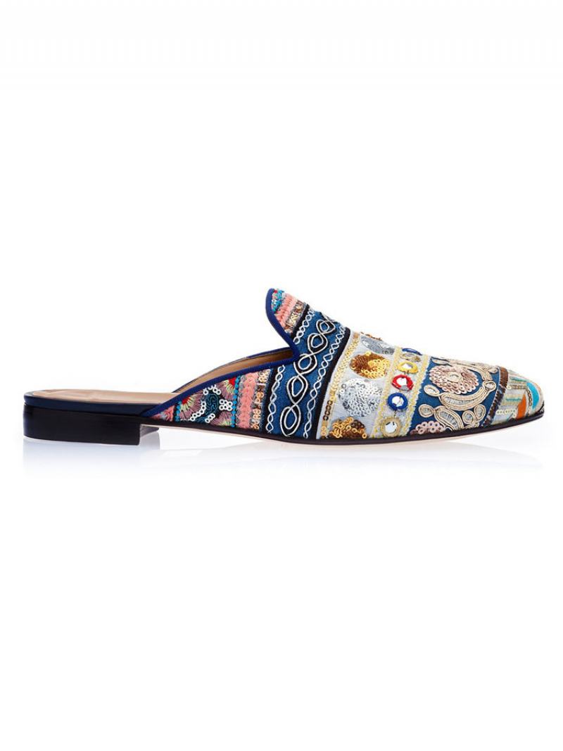 Ανδρική Ethnic Κεντημένη Loafer Mules Παντόφλα - Μπλε