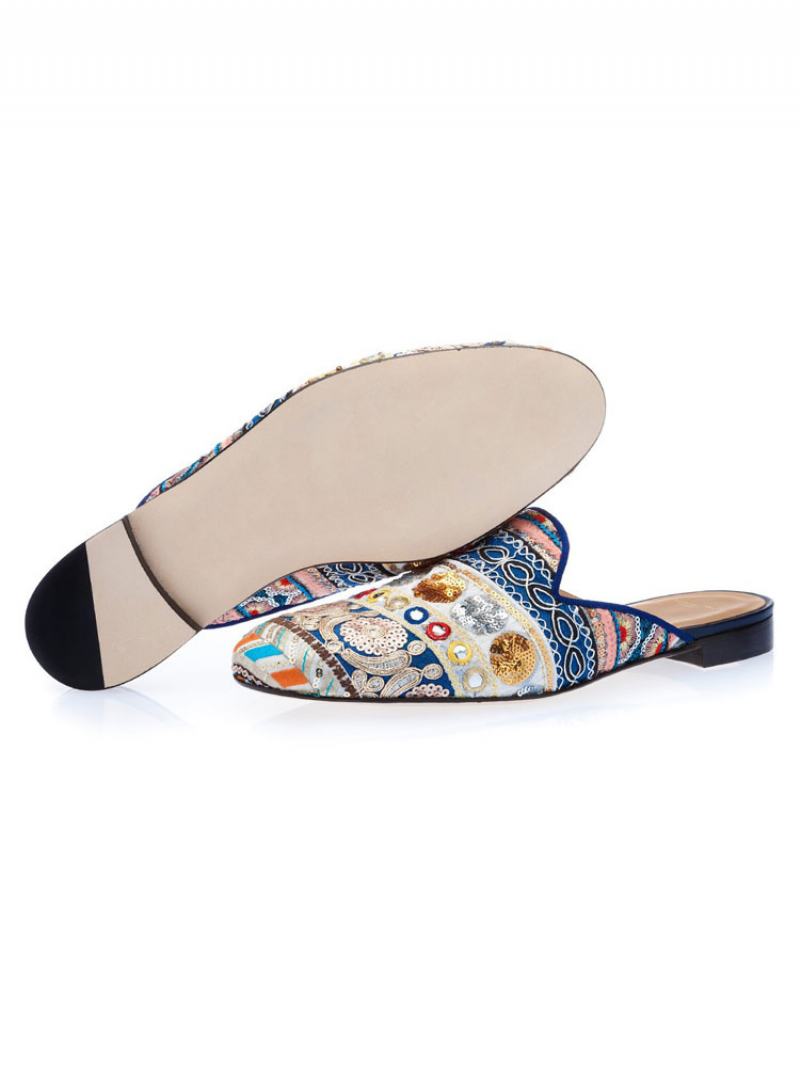 Ανδρική Ethnic Κεντημένη Loafer Mules Παντόφλα - Μπλε