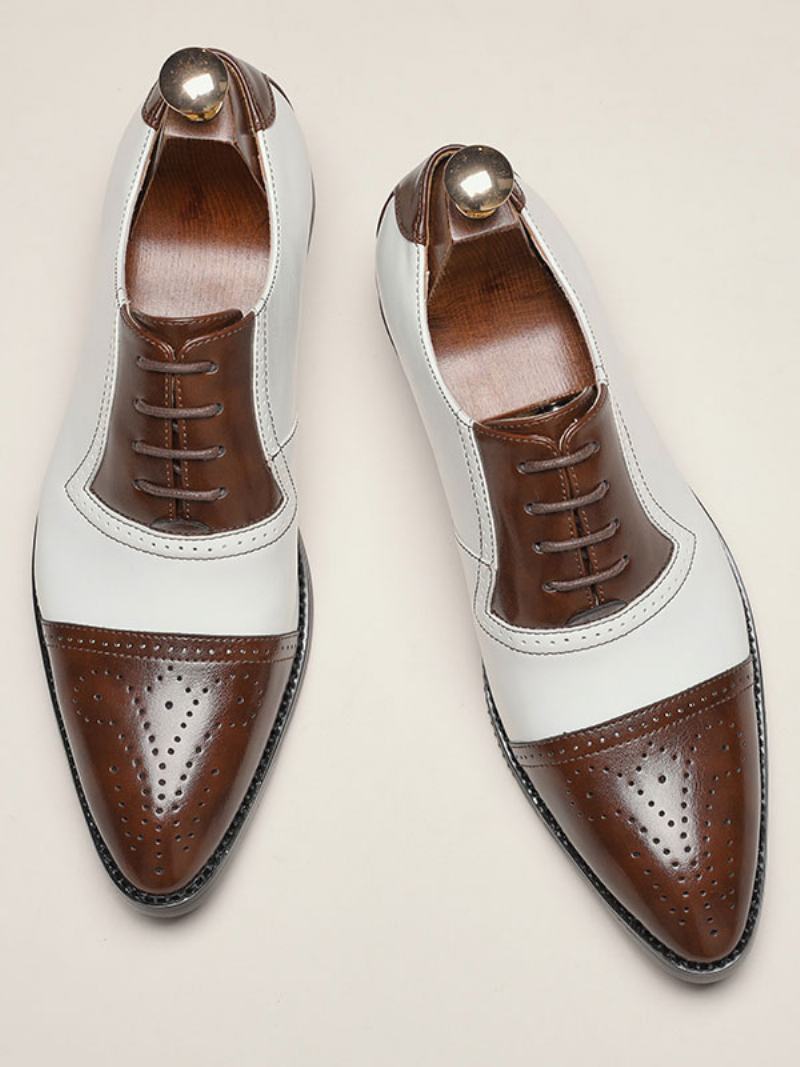 Ανδρικό Καπάκι Brogue Oxfords Wedding Dress Oxford Επίσημα Παπούτσια Λευκά - Καφέ Καφέ