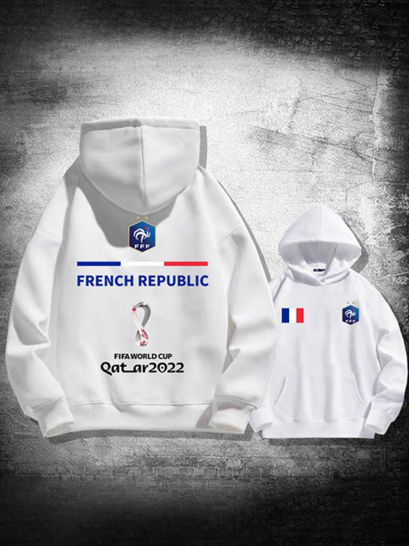 Ανδρικό Μακρυμάνικο Μπλουζάκι Με White Hoodie France Team Qatar