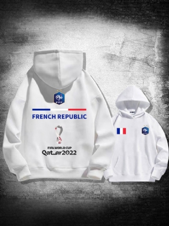 Ανδρικό Μακρυμάνικο Μπλουζάκι Με White Hoodie France Team Qatar