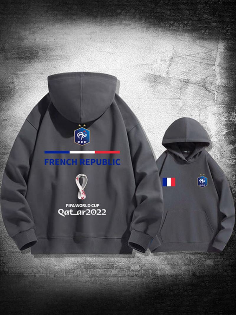 Ανδρικό Μακρυμάνικο Μπλουζάκι Με White Hoodie France Team Qatar - Βαθύ Γκρι