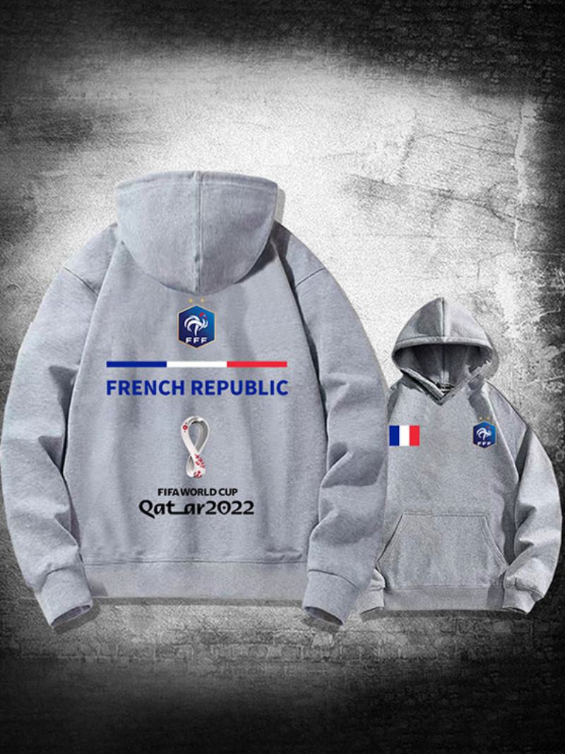 Ανδρικό Μακρυμάνικο Μπλουζάκι Με White Hoodie France Team Qatar - Ανοικτό Γκρι