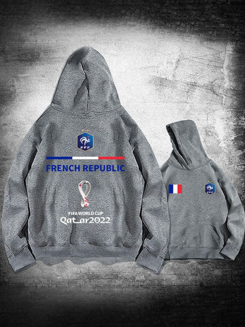 Ανδρικό Μακρυμάνικο Μπλουζάκι Με White Hoodie France Team Qatar - Γκρι