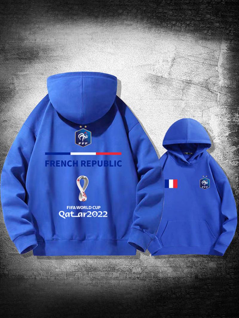 Ανδρικό Μακρυμάνικο Μπλουζάκι Με White Hoodie France Team Qatar - Μπλε