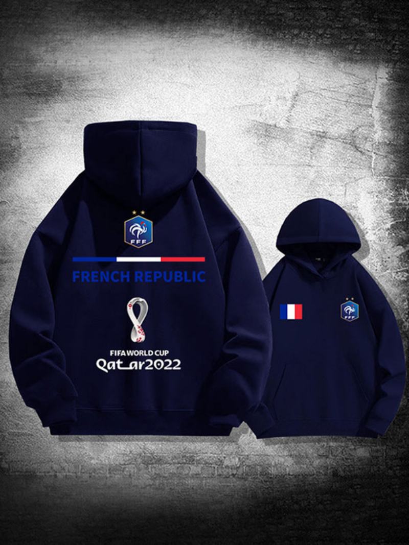 Ανδρικό Μακρυμάνικο Μπλουζάκι Με White Hoodie France Team Qatar - Βαθύ Μπλε