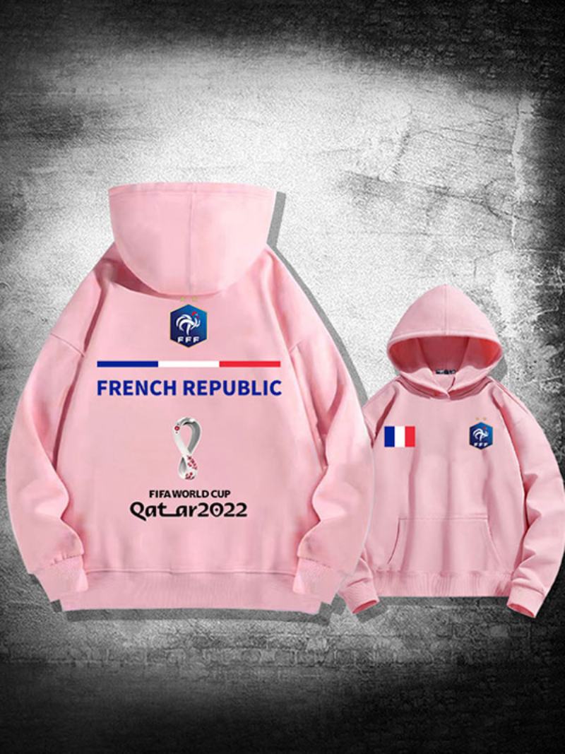 Ανδρικό Μακρυμάνικο Μπλουζάκι Με White Hoodie France Team Qatar - Ροζ