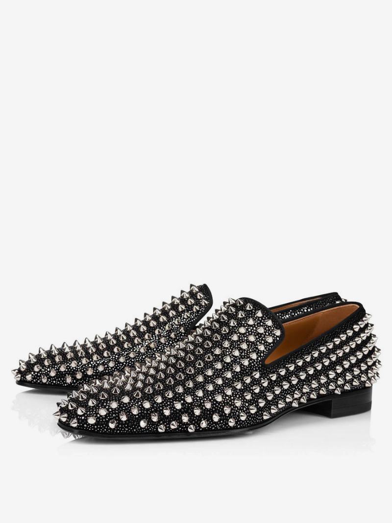 Ανδρικό Μαύρο Φόρεμα Loafer Prom Party Γαμήλια Παπούτσια Rivets Slip-on Loafers