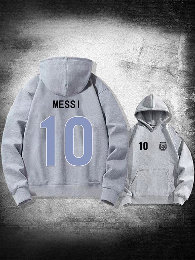 Ανδρικό Μπουφάν Με Κουκούλα Αργεντινής Messi Number 10 - Ανοικτό Γκρι