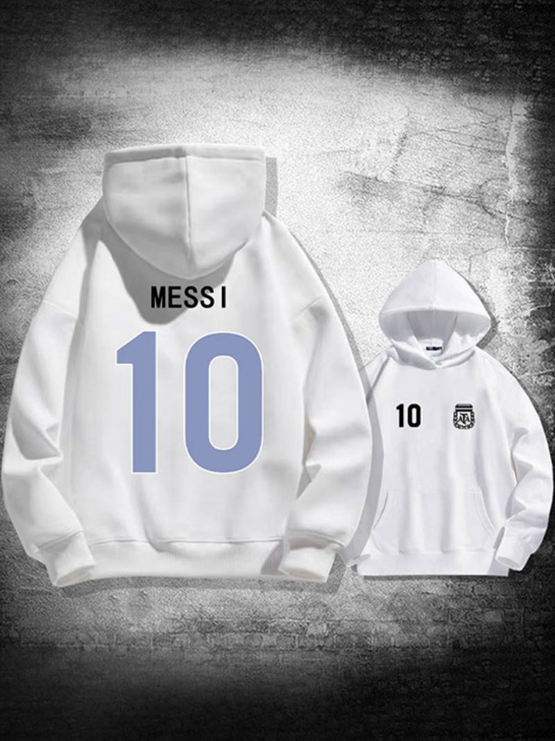 Ανδρικό Μπουφάν Με Κουκούλα Αργεντινής Messi Number 10 - Λευκό