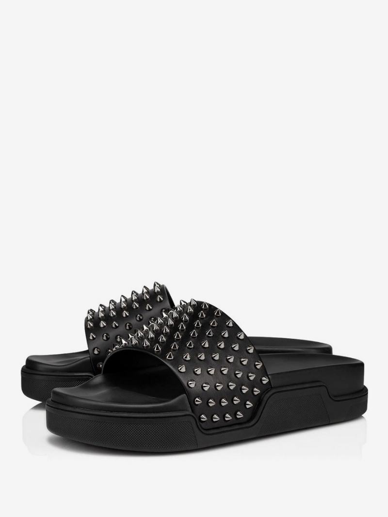 Ανδρικό Πέδιλο Unisex Flat Spike Bianco Black Platform Slide