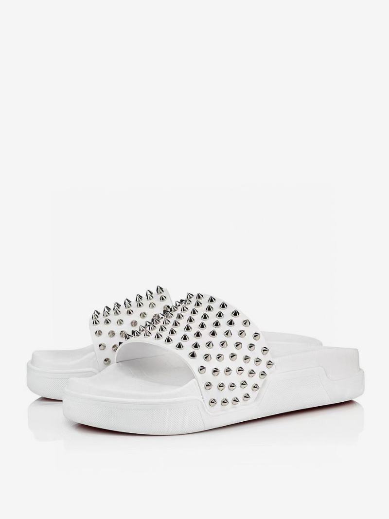 Ανδρικό Πέδιλο Unisex Flat Spike Bianco Black Platform Slide - Λευκό